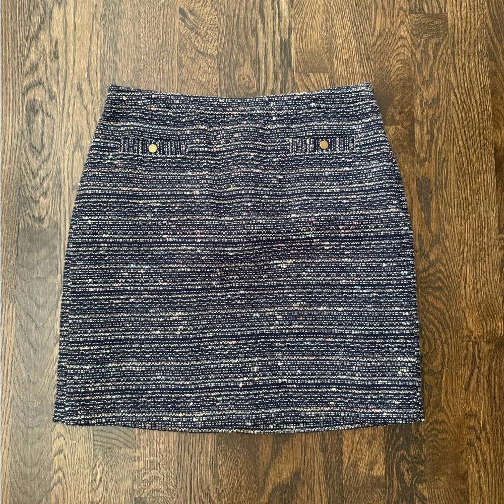 LOFT Navy Tweed Pencil Skirt